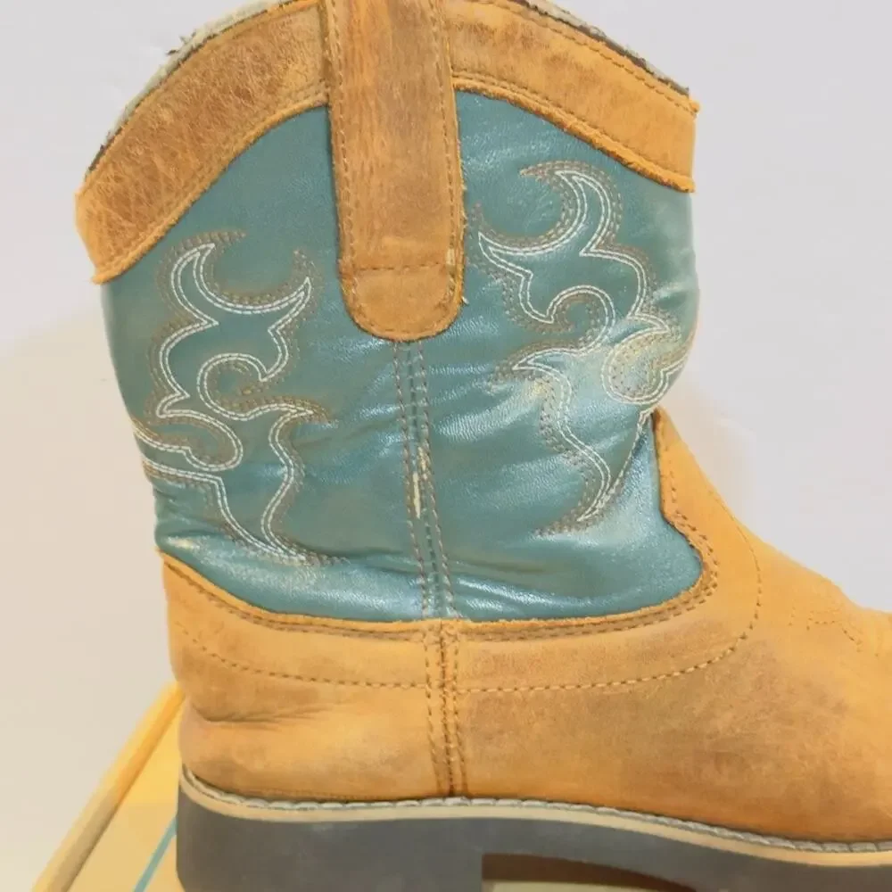 Itasca Buckaroo Big Kids Size 5 Camo Teal Leather Western Cowboy Boots Durable